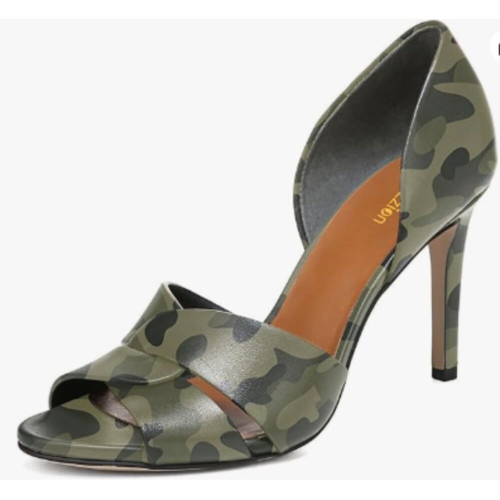 Pazzion Camo Print Sexy Open Toe Slip On Stiletto Heeled Two Pieces Sandals